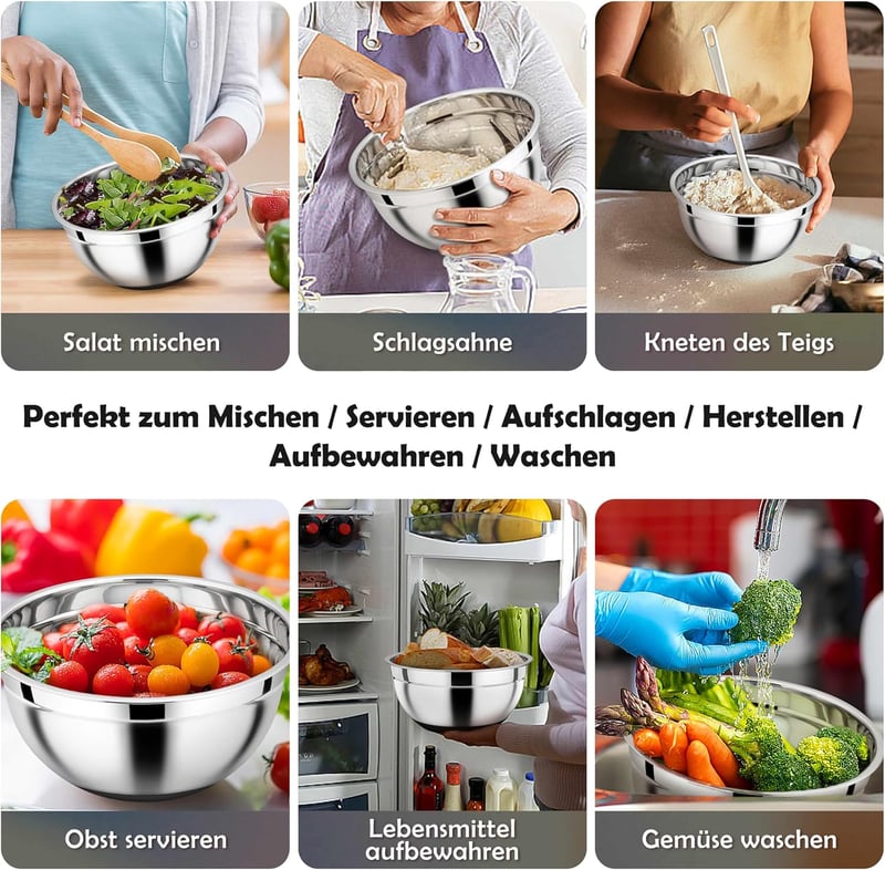 Homikit 3 részes rozsdamentes keverőtál szilikon alappal és fedővel