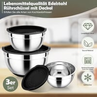 Homikit 3 részes rozsdamentes keverőtál szilikon alappal és fedővel 5