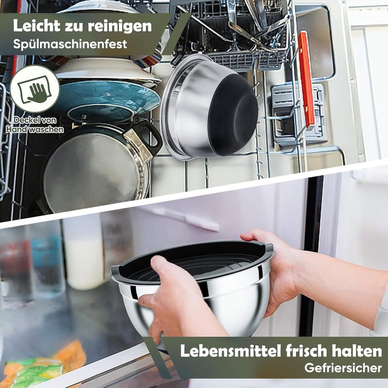 Homikit 3 részes rozsdamentes keverőtál szilikon alappal és fedővel