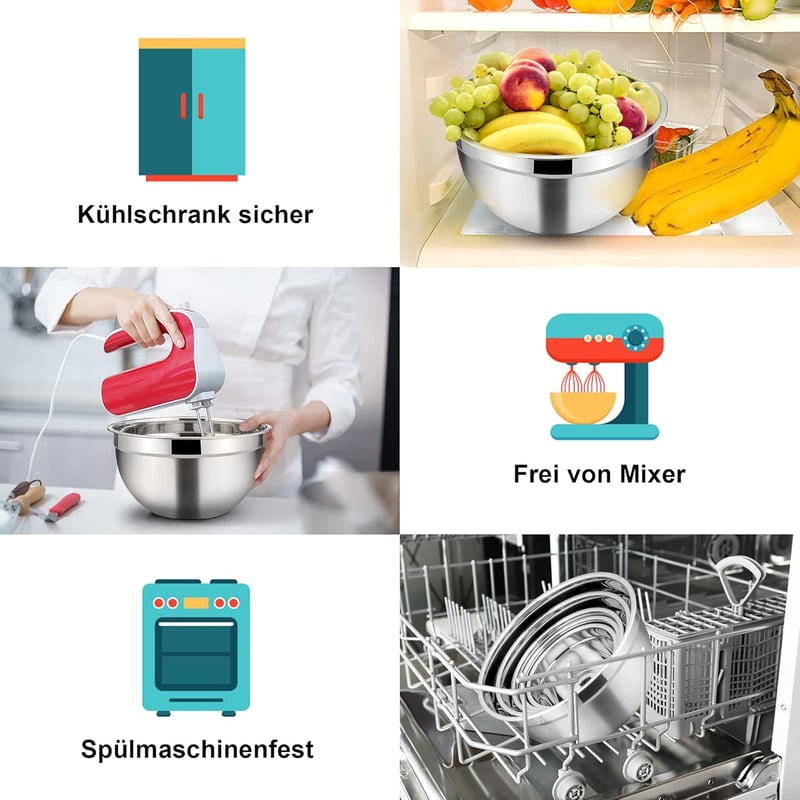 Homikit 5 részes rozsdamentes acél keverőtál szett fedővel, mosogatógépben mosható