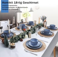 Homikit Étkészlet 6 Személyre - 18 Részes Kőedény Szett Reaktív Mázzal, Müzlis Tálak, Desszert és Vacsora Tányérok, Mikrohullámú Sütő és Mos 8