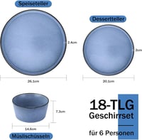 Homikit Étkészlet 6 Személyre - 18 Részes Kőedény Szett Reaktív Mázzal, Müzlis Tálak, Desszert és Vacsora Tányérok, Mikrohullámú Sütő és Mos 2