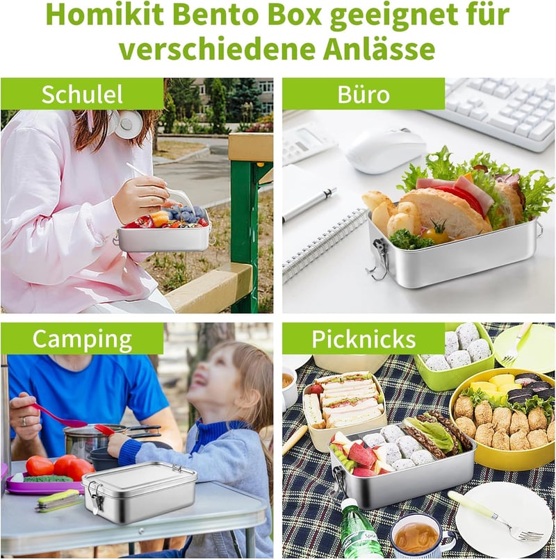 Homikit rozsdamentes acél ebéddoboz 1400ml 2 rekeszes szivárvásmentes