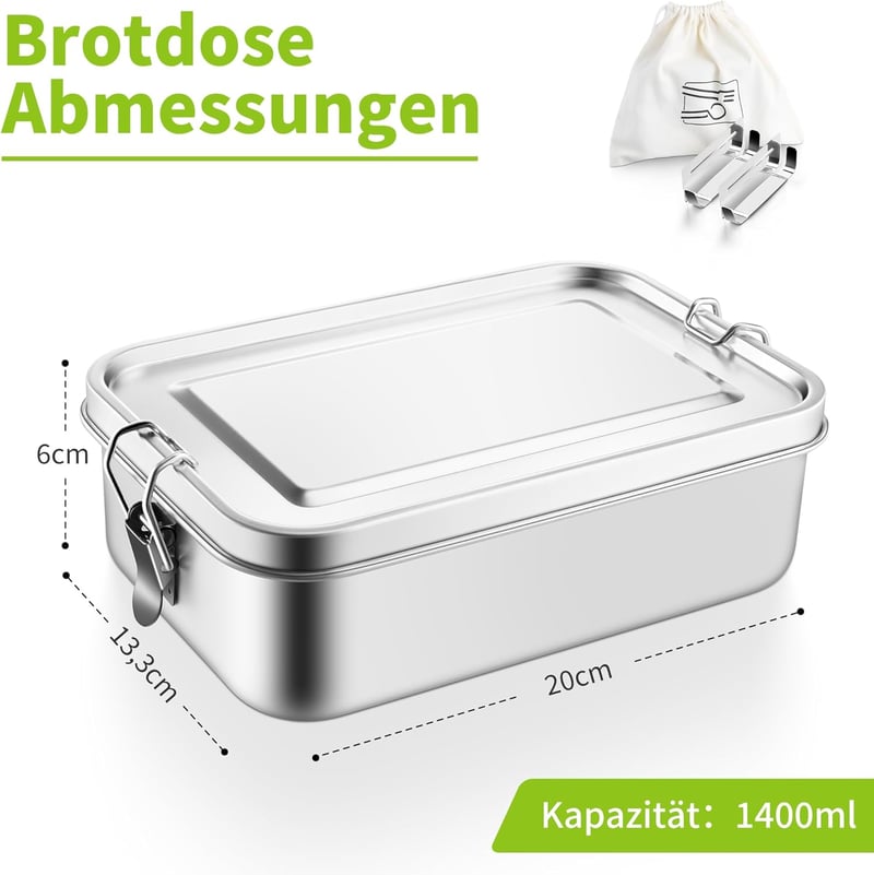 Homikit rozsdamentes acél ebéddoboz 1400ml 2 rekeszes szivárvásmentes