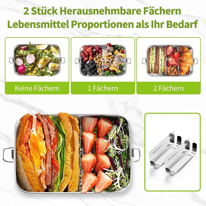 Homikit rozsdamentes acél ebéddoboz 1400ml 2 rekeszes szivárvásmentes