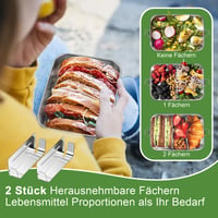 Homikit Nerezový obedár s 2 priehradkami, 850 ml Bento box pre deti aj dospelých, nepriepustný, s vyberateľnou prepážkou 6
