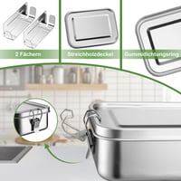 Homikit Nerezový obedár s 2 priehradkami, 850 ml Bento box pre deti aj dospelých, nepriepustný, s vyberateľnou prepážkou 3