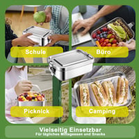 Homikit Nerezový obedár s 2 priehradkami, 850 ml Bento box pre deti aj dospelých, nepriepustný, s vyberateľnou prepážkou 7