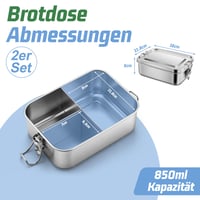 Nerezový obedový box Homikit s priehradkami, 2 ks, 850 ml, nepriepustný Bento box s tesniacim krúžkom, do školy, kancelárie, na piknik, M 2
