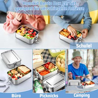 Nerezový obedový box Homikit s priehradkami, 2 ks, 850 ml, nepriepustný Bento box s tesniacim krúžkom, do školy, kancelárie, na piknik, M 7