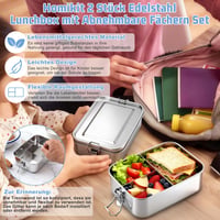 Nerezový obedový box Homikit s priehradkami, 2 ks, 850 ml, nepriepustný Bento box s tesniacim krúžkom, do školy, kancelárie, na piknik, M 4