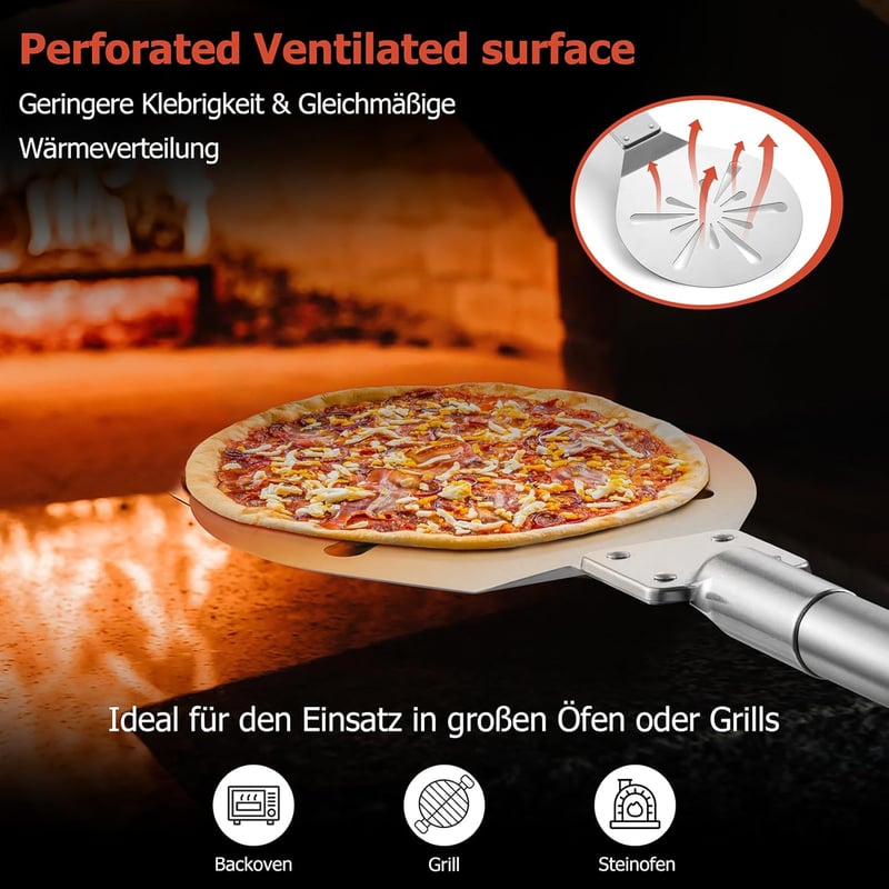 Homikit rozsdamentes perforált pizzalap 17,8x20,5cm leszedővel - 17,8cm, 1