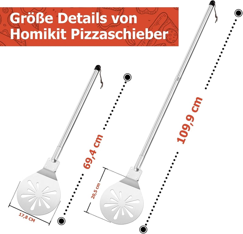 Homikit rozsdamentes perforált pizzalap 17,8x20,5cm leszedővel - 17,8cm, 1