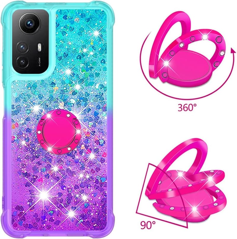 HomiTunky Xiaomi Redmi Note 12S 4G átlátszó szilikon tok lánccal, csillogó folyékony glitter, kék-lila
