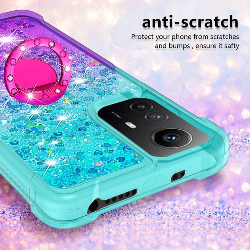 HomiTunky Xiaomi Redmi Note 12S 4G átlátszó szilikon tok lánccal, csillogó folyékony glitter, kék-lila