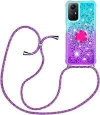 HomiTunky Xiaomi Redmi Note 12S 4G átlátszó szilikon tok lánccal, csillogó folyékony glitter, kék-lila 1
