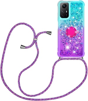 HomiTunky prozirna maskica sa šljokicama i lančićem za Xiaomi Redmi Note 12S 4G - plavo-ljubičasta