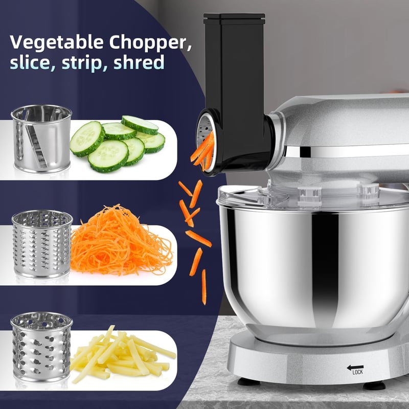 Homlee 3 az 1-ben Univerzális Konyhai Robotgép 1800W - 6 Sebességes Dagasztógép, Húsdarálóval, 1,5L Turmixgéppel és 5,5L Rozsdamentes Acél 