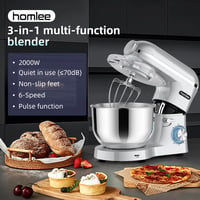 Homlee 3 az 1-ben Univerzális Konyhai Robotgép 1800W - 6 Sebességes Dagasztógép, Húsdarálóval, 1,5L Turmixgéppel és 5,5L Rozsdamentes Acél  8