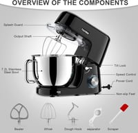 Homlee Konyhai Robotgép 1800W - 7,2L Rozsdamentes Acél Tállal, 6 Sebességfokozat, Alacsony Zajszint, Dagasztógép Habverővel és Tésztakampóva 5