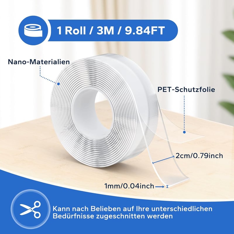 HOMMAND 3m Nano Kétoldalas Ragasztószalag, Extra Erős, Átlátszó, Nyomtraceless