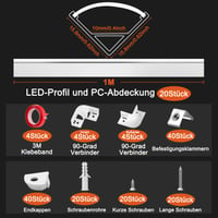 Hliníkový LED profil HOMMAND v tvare V 20 x 1 m, kanálik pre LED pásik s difúzorom, rohovou spojkou, koncovkami a montážnymi príchytkami 3