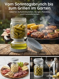 Borcan pentru murături Homnoble cu sită, formă de clepsidră, 1 litru, recipient pentru măsline, kimchi, cu capac din ABS fără BPA 7