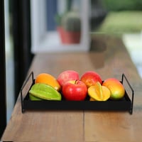 Homoyoyo Metalni Pladanj za Posluživanje s Ručkama, Pravokutni, 40x25 cm, Pladanj za Voće i Grickalice za Ured i Dom, Crni 3