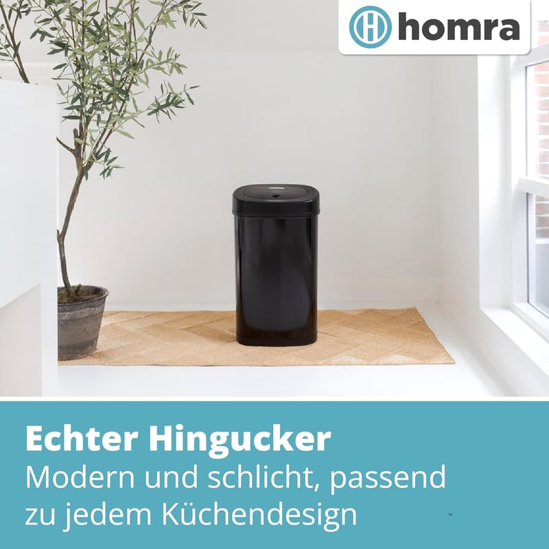 Homra Fonix 50L Szenzoros Szemetes Kuka Konyhába | Rozsdamentes Acél Hulladékgyűjtő Mozgásérzékelővel | Ujjlenyomatmentes Soft Close Rendsze