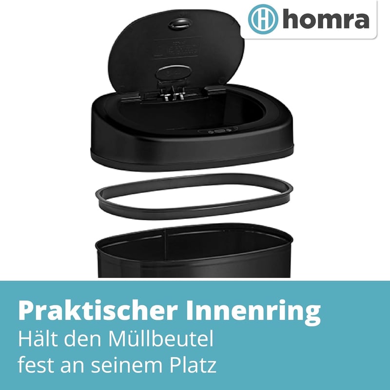 Homra Fonix 50L Szenzoros Szemetes Kuka Konyhába | Rozsdamentes Acél Hulladékgyűjtő Mozgásérzékelővel | Ujjlenyomatmentes Soft Close Rendsze