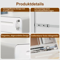 Dulap mobil pentru documente HOMSTEEL cu încuietoare, 3 sertare, alb, 50 cm înălțime, colțuri rotunjite, 4 chei, suport pentru imprimantă, preasamblat 4