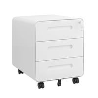 Dulap mobil pentru documente HOMSTEEL cu încuietoare, 3 sertare, alb, 50 cm înălțime, colțuri rotunjite, 4 chei, suport pentru imprimantă, preasamblat 1