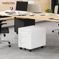 Dulap mobil pentru documente HOMSTEEL cu încuietoare, 3 sertare, alb, 50 cm înălțime, colțuri rotunjite, 4 chei, suport pentru imprimantă, preasamblat 2