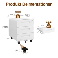 Dulap mobil pentru documente HOMSTEEL cu încuietoare, 3 sertare, alb, 50 cm înălțime, colțuri rotunjite, 4 chei, suport pentru imprimantă, preasamblat 3