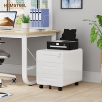 Dulap mobil pentru documente HOMSTEEL cu încuietoare, 3 sertare, alb, 50 cm înălțime, colțuri rotunjite, 4 chei, suport pentru imprimantă, preasamblat 8