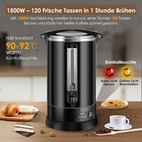 Homtone 18L Rozsdamentes Kávéfőző 120 Csészéhez, 1500W Professzionális Szűrős Kávégép 8