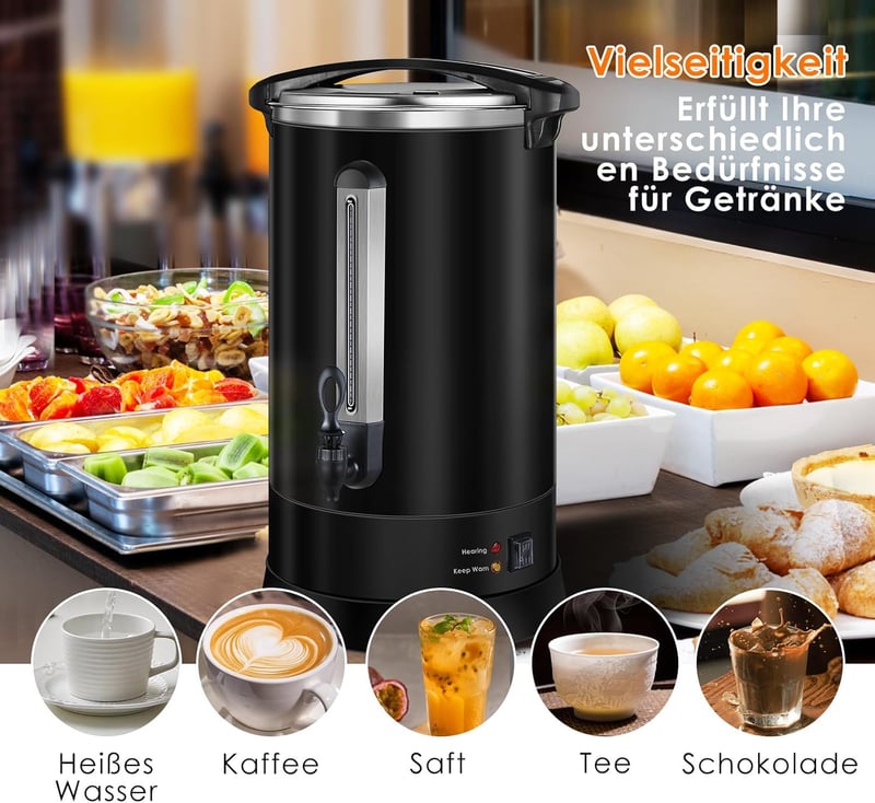 Homtone 18L Rozsdamentes Kávéfőző 120 Csészéhez, 1500W Professzionális Szűrős Kávégép