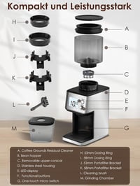 Homtone Elektromos Kávéőrlő 51 Fokozatú Őrlési Beállítással, Nagy Kijelzővel, Portafilter és Tartály Funkcióval Filteres Kávé Espresso Frenc 7