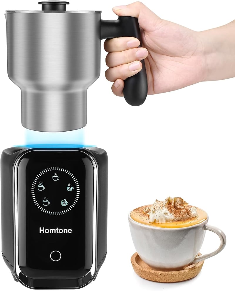Homtone Elektromos Tejhabosító 5-az-1-ben, Automata Indukciós Tejhab Készítő 600ml Rozsdamentes Acél Tartállyal Hideg Meleg Hab