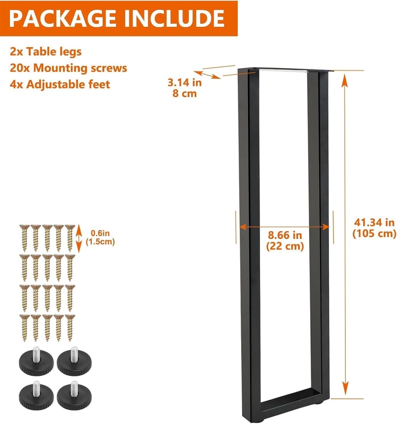 Homtone Fém Asztalláb Szett - 2 db Erős Szénacél Asztalváz, 105 cm Magas, 22 cm Széles, Fekete, Ipari Stílusú Bárasztalhoz, Reggelizőasztalh