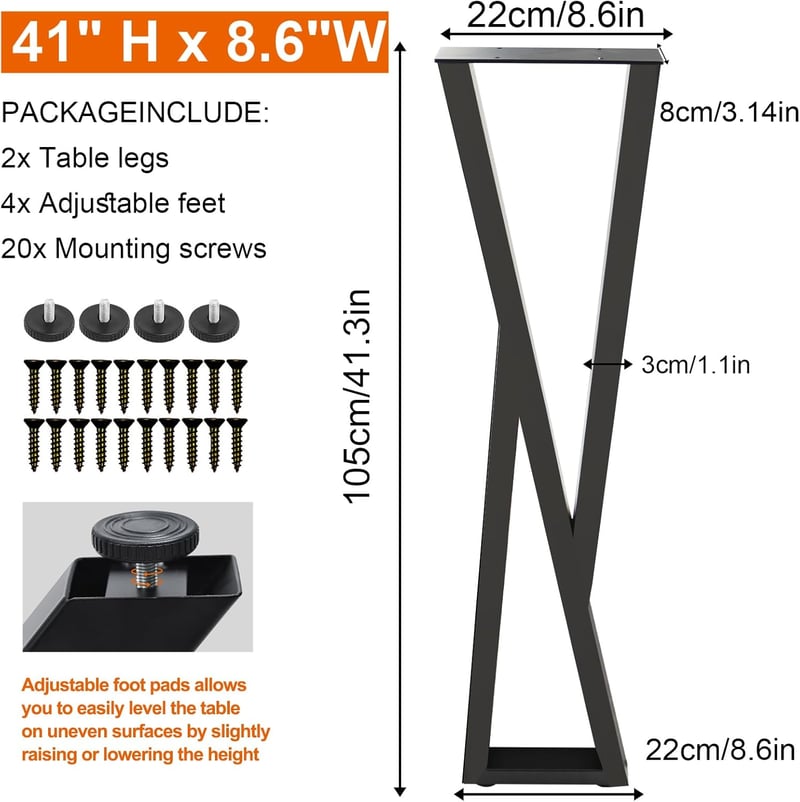 Homtone X-alakú Fém Asztalláb Szett (2db) - 105 cm Magas, Erős Szénacél Keret Bárasztalhoz, Reggelizőasztalhoz, DIY Projektekhez, Fekete, 72
