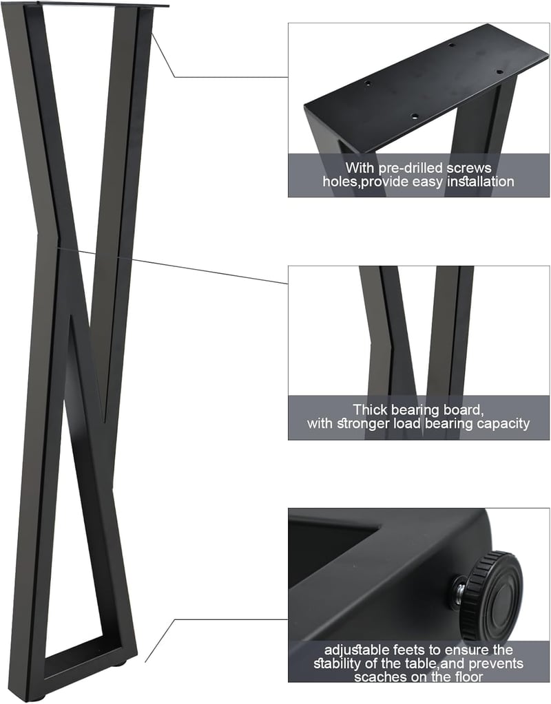 Homtone X-alakú Fém Asztalláb Szett (2db) - 105 cm Magas, Erős Szénacél Keret Bárasztalhoz, Reggelizőasztalhoz, DIY Projektekhez, Fekete, 72