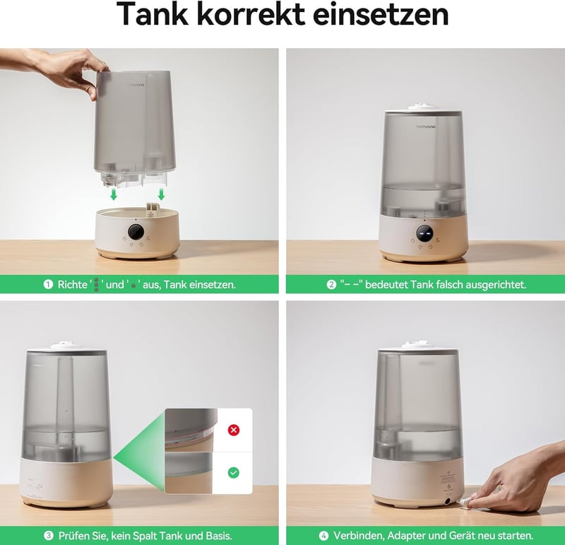 Homvana 3.6L hordozható párásító 360° hideg pára 34 órás működés csendes szürke