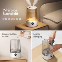 Homvana 3.6L hordozható párásító 360° hideg pára 34 órás működés csendes szürke 5