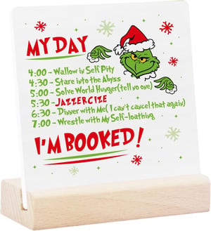 Decorațiune de Crăciun pentru Masă Grinch Homythe - Placă Ceramică cu Suport din Lemn, Decor Rustic Cinematic, Formă Pătrată, 11x10 cm