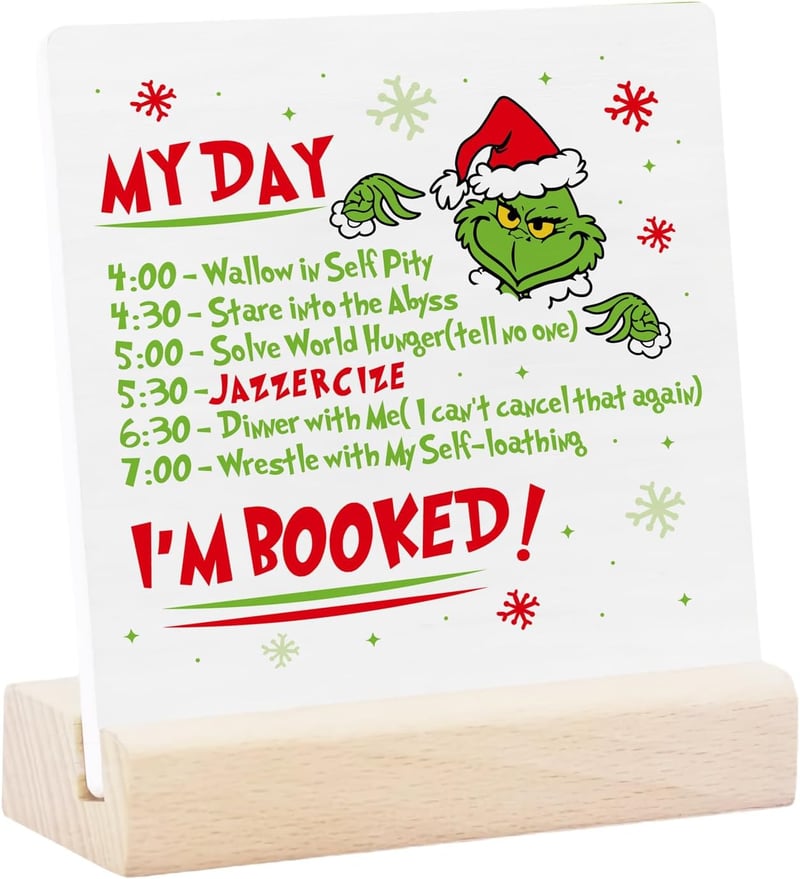 Decorațiune de Crăciun pentru Masă Grinch Homythe - Placă Ceramică cu Suport din Lemn, Decor Rustic Cinematic, Formă Pătrată, 11x10 cm