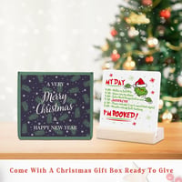 Decorațiune de Crăciun pentru Masă Grinch Homythe - Placă Ceramică cu Suport din Lemn, Decor Rustic Cinematic, Formă Pătrată, 11x10 cm 4