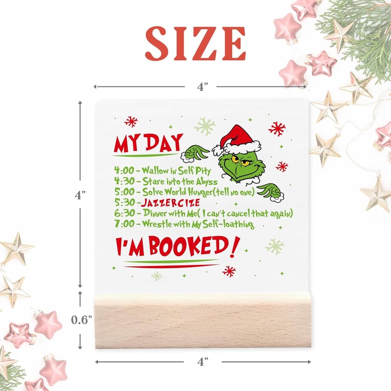 Decorațiune de Crăciun pentru Masă Grinch Homythe - Placă Ceramică cu Suport din Lemn, Decor Rustic Cinematic, Formă Pătrată, 11x10 cm