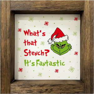 Homythe Grinch Božićni Ukras za Bor - Blagdanska Zidna Slika Uokvirena u Drvo, Stolni Ukras za Zimski Kućni Dekor, 15 x 15 cm