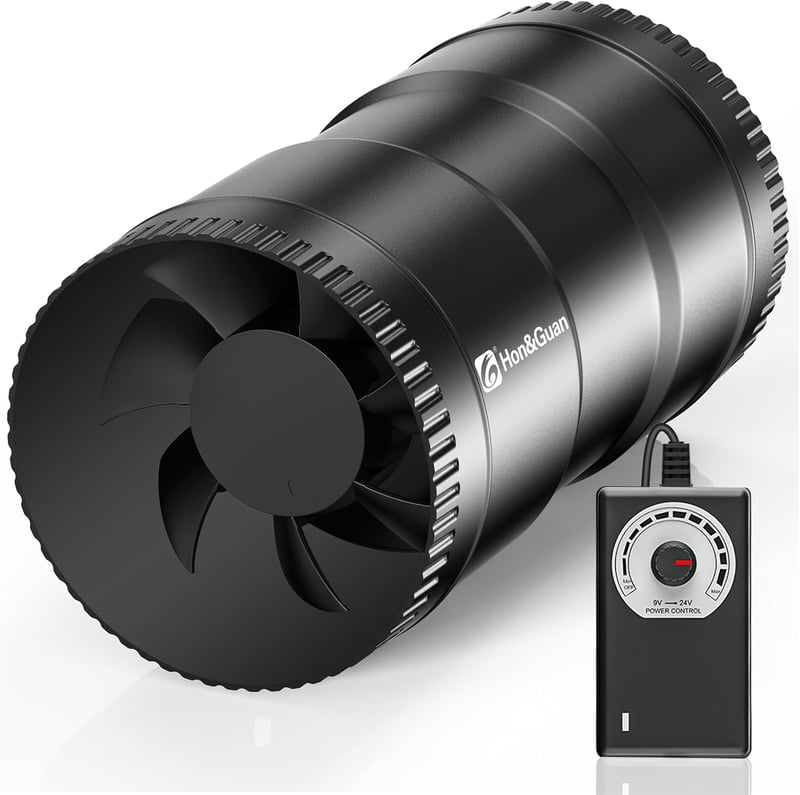 Hon&Guan 100mm Csőventillátor 221 m³/h Szabályozható Elszívó Ventilátor Üvegház Growbox Konyha Garázs Fekete